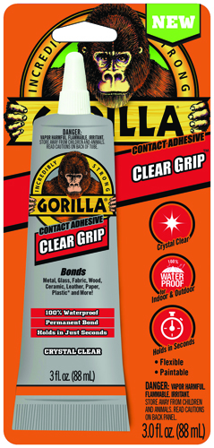 Gorilla Clear Grip 8040002 Contact Adhesive, Clear, 3 oz