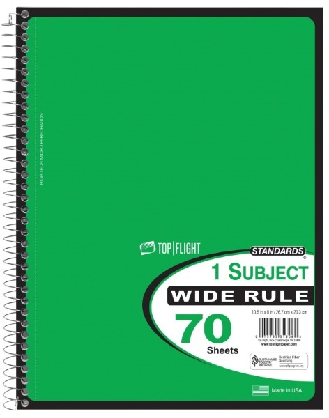 TOP FLIGHT WB70PF Series 4510816 Wide Rule Notebook, Micro-Perforated Sheet,