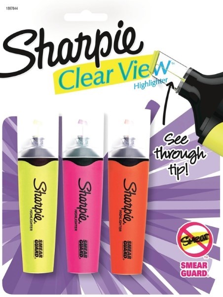 Sharpie Clear View 1912767 Highlighter, Chisel Orange/Pink/Yellow Lead/Tip