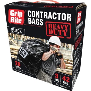 GRIP RITE BLACK CONTRACTOR BAGS 42 GALLON