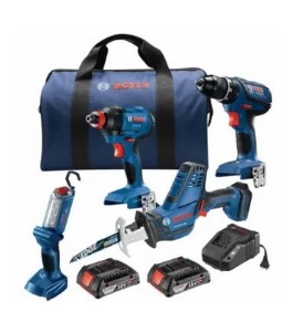 Bosch 18 V 4-Tool Kit 1/2 Inch Drill/Driver,1/4 Inch, 1/2 Inch 2-In-1