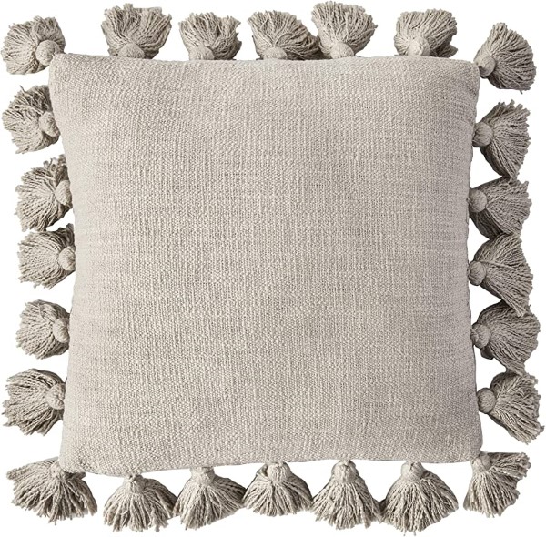 Cotton GRY/IVRY Pillow W/Tassel