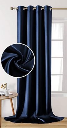 WINDOW CURTAIN NAVY SOLID SILK