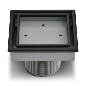 Qm Drains Lagos Series Veil Line. 4" Square Drain, Black