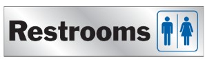Hy Ko 488 Sign, Restrooms, Silver Background, Vinyl, 2" x 8"