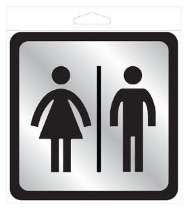 Hy Ko 493 Restroom Sign With Frame, Silver Background, Plastic 4" x 4 "