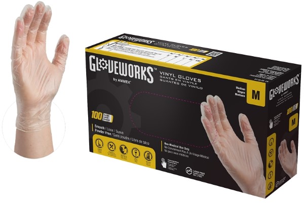 GLOVEPLUS AMMEX Industrial Clear Vinyl, Latex Free/Powder Free, Disposable