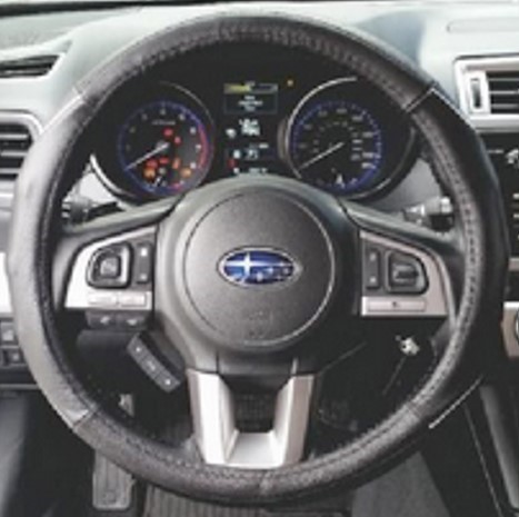 STEERING COVER LEATHER BLACK/SILVER