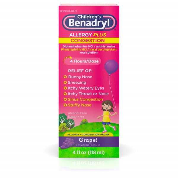 Benadryl Children Allergy Plus Congestion Liquid |Grape | 4oz