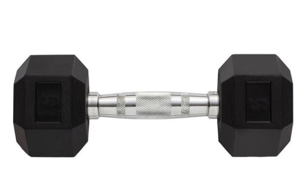 Weider Rubber Hex Dumbbell | Black and Chrome |  5 Lbs