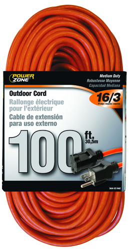 PowerZone Sltw Orange Outdoor Extension Cord, 16/3, 100 Ft, Double