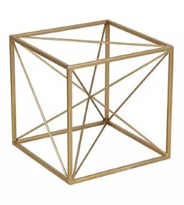 Large Decorative Golden Cube With Abstract Center Design