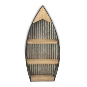 Metal Wall Boat W/Wood 3 Shelves