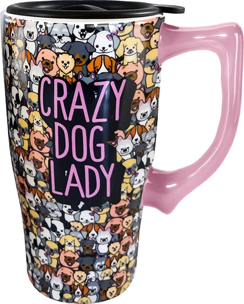 TRAVEL MUG-CERAMIC DOG LADY 18Z