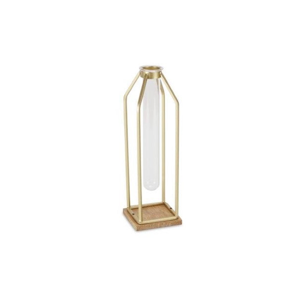 Metal Wood W/Glass Tube Gold