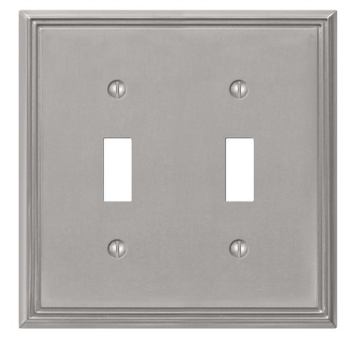 Amerelle Metro Line 2-Gang Cast Metal Toggle Switch Wall Plate, Brushed