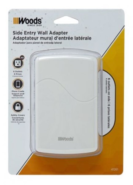 WOODS 41261 SIDE ENTRY WALL ADAPTER, 6 OUTLET (WHITE)