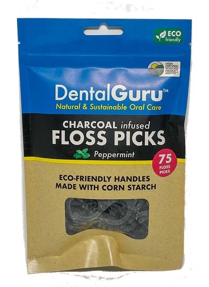 DentalGuru Charcoal Infused with Peppermint Floss Picks, 75ct