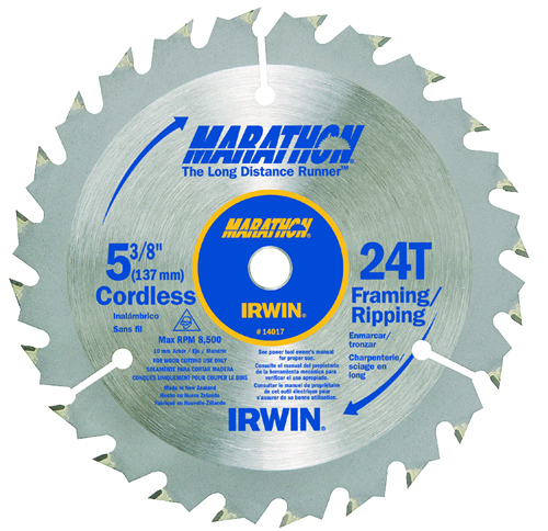 IRWIN MARATHON 14017 Circular Saw Blade, 5-3/8 in Dia, Carbide Cutting Edge,