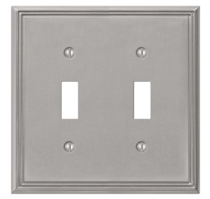 Amerelle Metro Line 2-Gang Cast Metal Toggle Switch Wall Plate, Brushed