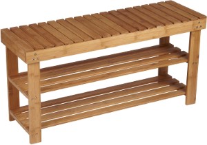 Household Essentials Bamboo 2-Shelf Storage Bench Seat