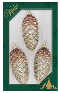 Mink & Pewter Glass Pinecone Decorations