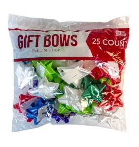 BOWS CHRISTMAS PEEL N STICK | ASSORTED COLORS | 25 COUNT