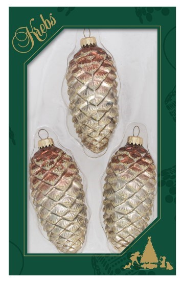 Mink & Pewter Glass Pinecone Decorations