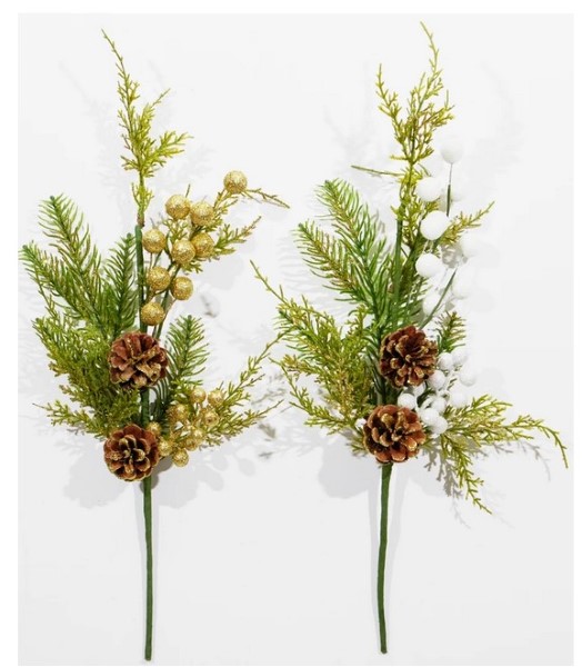 PINE PICK WITH BERRIES AND PINE CONE | GOLD