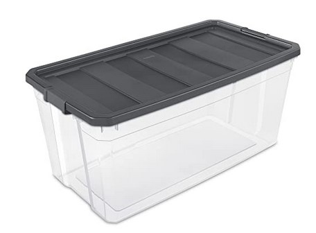 Sterilite Plastic Stacker Box | Clear Base & Gray | 200 Quart