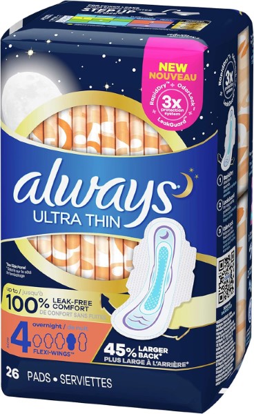 Always Ultra Pads | Overnight with Wings | 16 count