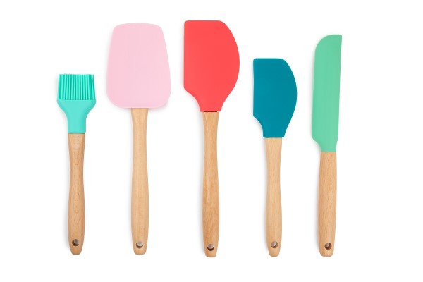 5PC BEECH & SILICONE UTENSIL SET
