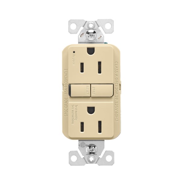 Eaton Wiring Devices SGF15V Duplex GFCI Receptacle, 15 A, 2-Pole, 5-15R,