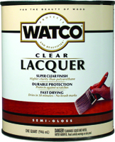 WATCO 63141 Lacquer Clear Wood Finish, Clear, Semi-Gloss, 1 qt Can