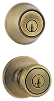 Kwikset 690T5CP6ALRCSK6 Knob Lockset, Keyed Key, 3 Grade, Antique Brass